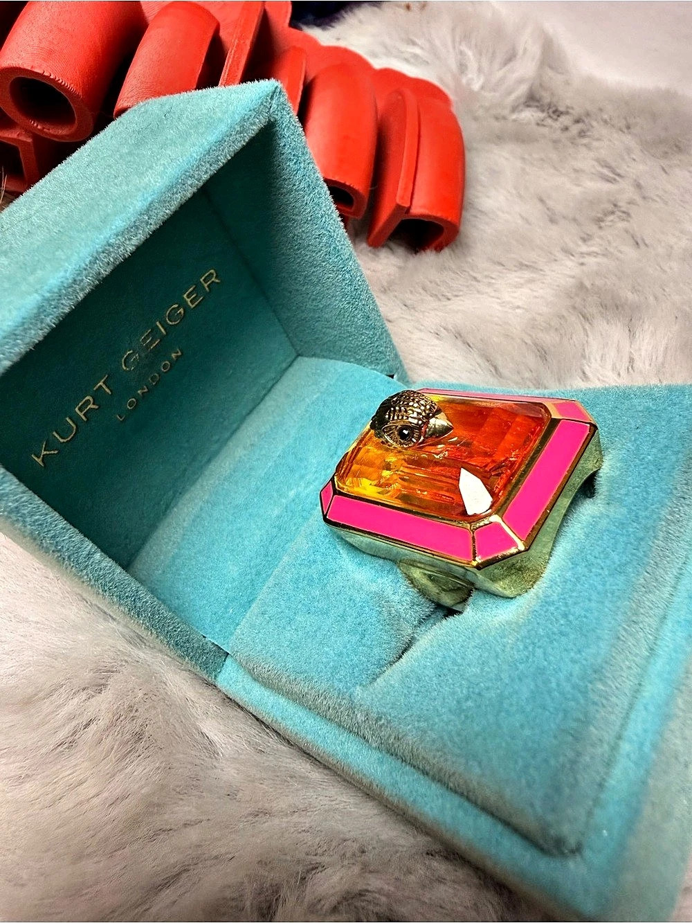 Kurt Geiger London Crystal Eagle Ring Pink & Gold Statement Ring Like New - Picture 4 of 13